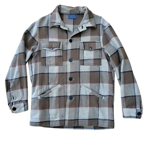 Vintage 60s Pendleton Wool Plaid Brown Plaid M Shacket Mackinaw Cruiser - Picture 1 of 9