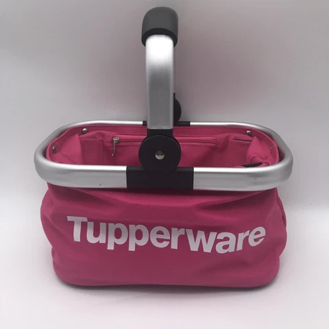 Tupperware Canvas Basket Pink Foldable Collapsible Footed Storage 10” X 5” X 5” Cover