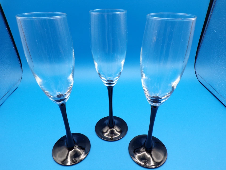 3 copas de vino flauta champán cristal vintage elegante tallo negro 8-3/4" FranceD25 Foto 1 de 4