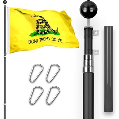 Combo: asta de bandera telescópica de 16 pies negra y bandera de Gadsden 3x5 pies Emb hilada polietileno Foto 1 de 4