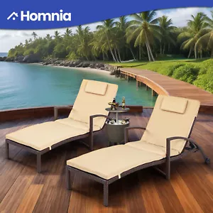 2 Pcs Adjustable Chaise Lounge Beach Chair with Headrest Armrest Cushion Wheels - Picture 1 of 12