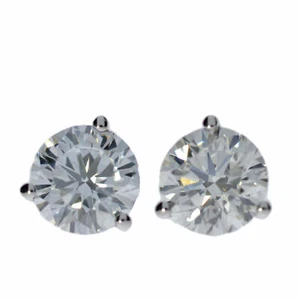 14Kt Gold 1 Ct Lab Grown Diamond Round 3 prongs Stud Earrings - Picture 1 of 7