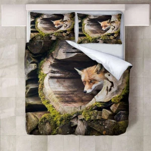 Fox Grey Tree Hole 3D Print Duvet Quilt Doona Covers Pillow Case Bedding Sets - Bild 1 von 7