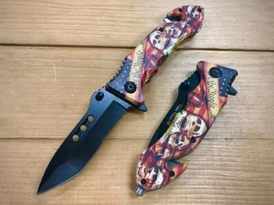 8.5" USA Tactical Spring Assisted Folding EDC Pocket Knife with Seatbelt Cutter - Image 1 of 4