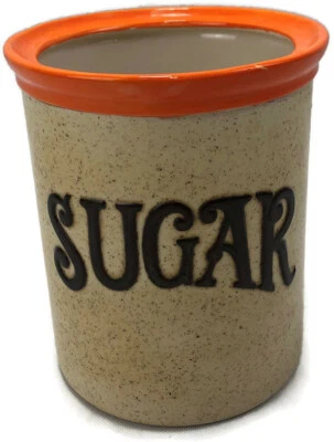 Handmade Signed Orange Brown Speckled Ceramic Canister Container Jar 80's Foto 1 de 4