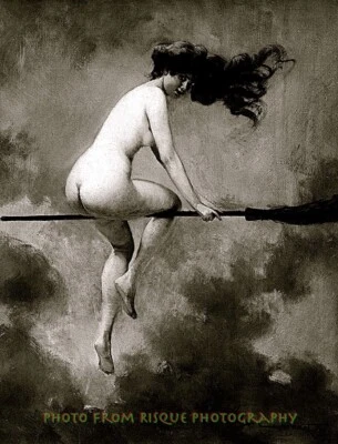 GOODS GALORE Nude Woman on Broomstick Departing Witch Sabbath 8.5x11" Photo Print Pénot Art
