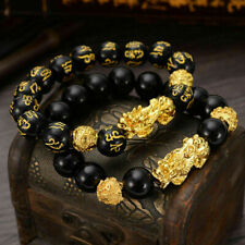 2pcs Feng Shui Black Obsidian Beads Bracelet Attract Wealth & Good Luck Bangle 