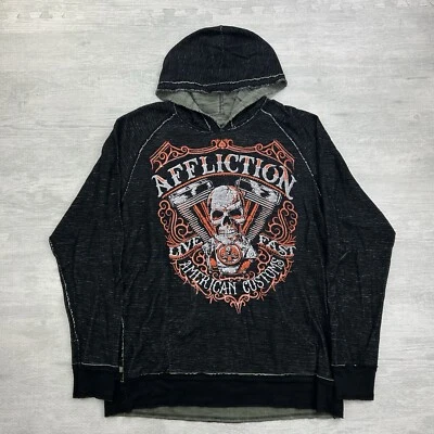 Vintage Y2K Affliction Sweatshirt Size XXL Reversible Black Skull Grunge Hoodie - Image 1 of 4