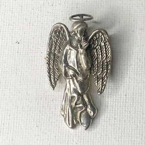 "Pin Broche Colgante Ángel de la Guarda Vintage Detalle Plata de Ley 925 1.5 X .875""" - Imagen 1 de 9
