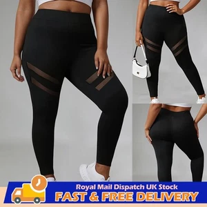 Plus Size Womens Mesh Sheer High Waist Leggings Skinny Stretch Sports Yoga Pants - Picture 1 of 8