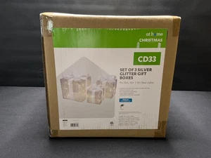Nuevas cajas de regalo plateadas brillantes iluminadas de 3 piezas 9 pulgadas 12 pulgadas 15 pulgadas interior/exterior - Imagen 1 de 4