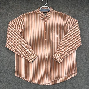 Chaps Button Down Shirt Mens XL Orange White Striped Long Sleeve Preppy Casual - Picture 1 of 11