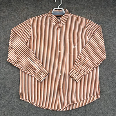 Chaps Button Down Shirt Mens XL Orange White Striped Long Sleeve Preppy Casual - Image 1 of 4