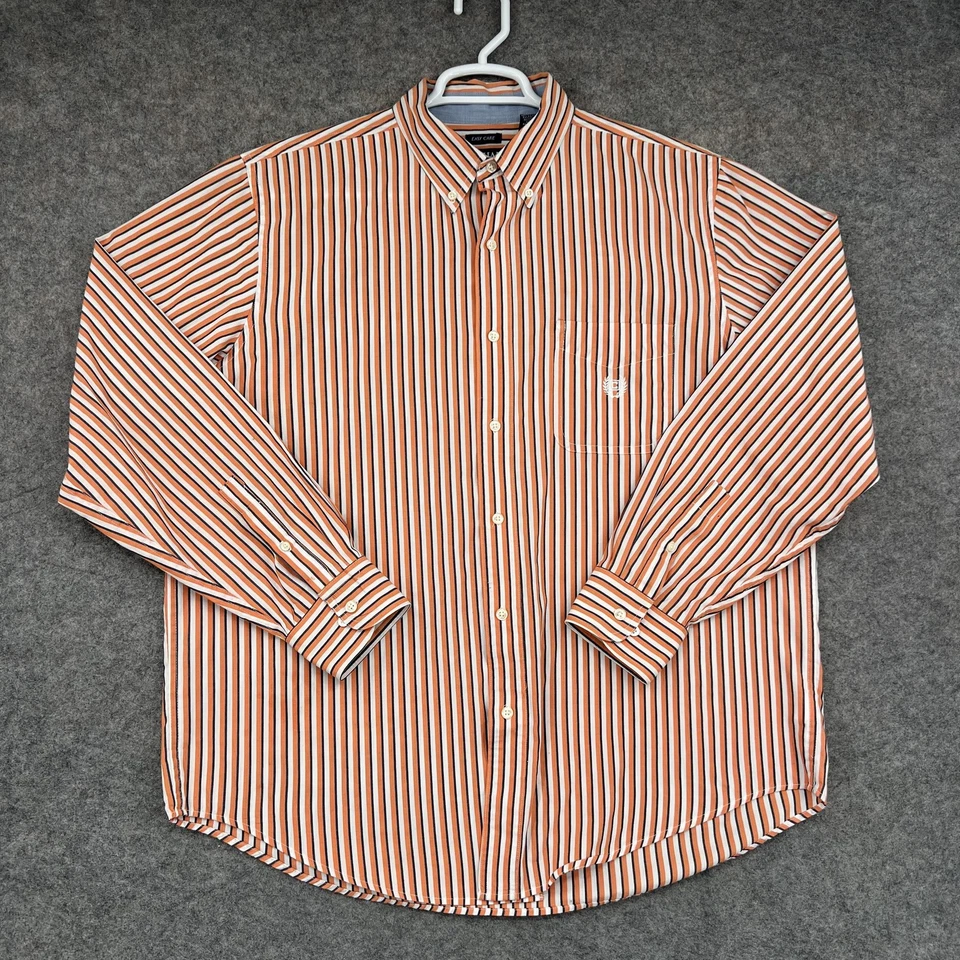 Chaps Button Down Shirt Mens XL Orange White Striped Long Sleeve Preppy Casual - Image 1 of 4