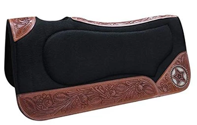 Almohadilla de silla de montar Showman 32" x 31" de fieltro negro con incrustación de cuero de vaca estrella Foto 1 de 2