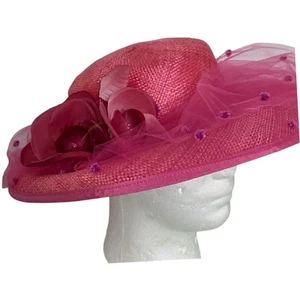 Vintage Pink Flower Netting Georgi Hat Sunday Church Attire Made in USA NWT - Picture 1 of 8