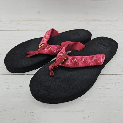 Teva Mush II Sandals Womens 9 Thong Flip Flop Black Red Pink Beach Pool 4198 - Image 1 of 4
