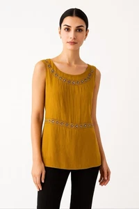 Spencer Jeremy Silk Embellished Waist Silk Gold Sleeveless Blouse Size M - Picture 1 of 8