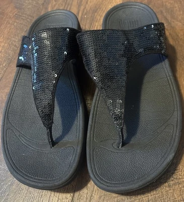 Fitflop Lulu Embellished Flip Flop Sandals Womens Size 7 Black - Image 1 of 4