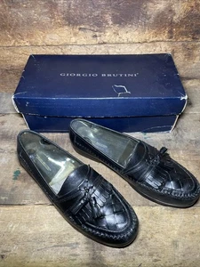 Giorgio Brutini Austin geflochtene schwarze Leder Halbschuhe 10M Schuhe elegante Quaste Kiltie - Bild 1 von 14