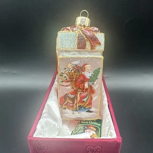 Alte Welt Weihnachts Glas Baumschmuck Weihnachtsmann, Hirsch, Glitzer Geschenk, Goldrand - Bild 1 von 8