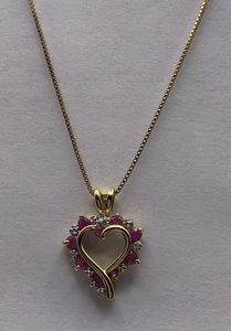 925 Sterling Silver Gold Vermeil Ruby & Diamond Accent Open Heart Necklace 18” - Picture 1 of 15