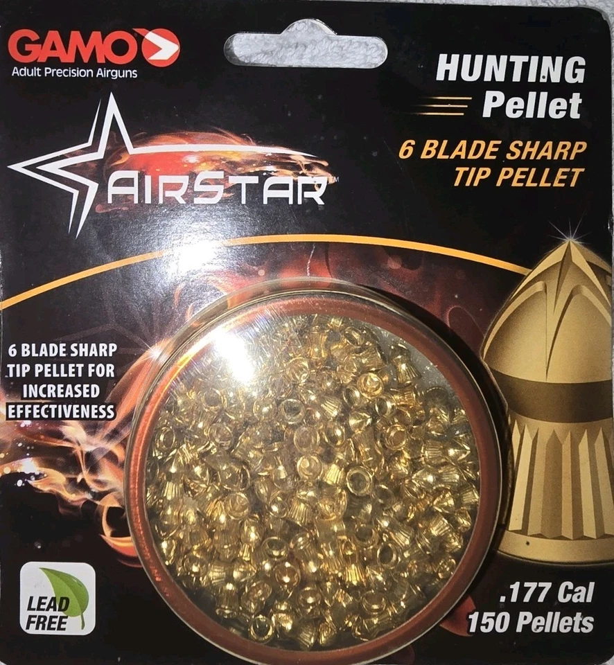 РЕДКАЯ ~ Gamo☆AIRSTAR☆ 6 симметричных лезвий острый наконечник охотничьи гранулы .177 150 карат - Изображение 1 из 3