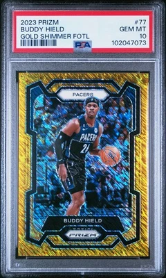 Prizm Buddy Hield #77 Gold Shimmer 2023-24 FOTL 07/10 PSA 10 KK Foto 1 de 2