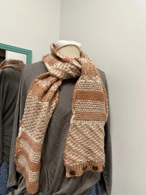 Simply Noelle Scarf Womens Chunky Knit Cider/White With Buttons New Cozy Cottage - Image 1 of 4