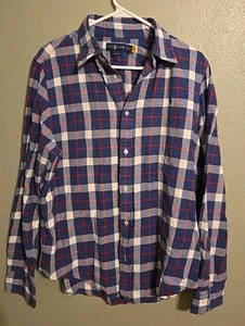 Ralph Lauren Flannel Shirt Mens XL Classic Fit Blue White Red Plaid Check Preppy - Picture 1 of 4