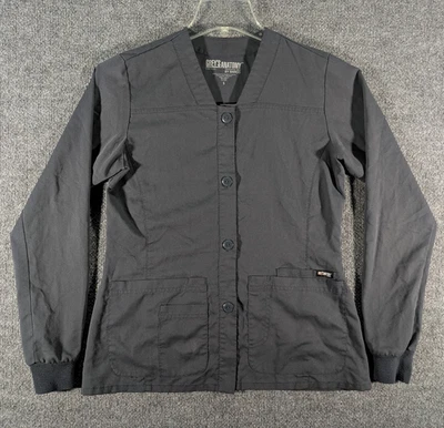 Greys Anatomy by Barco Gray Womens Small Scrub Jacket Stretch Pockets Zip - Image 1 of 4