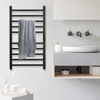 8/10 Bars Towel Warmer Rack Wall Mounted Heated Towel Rack For Bathroom Black - Image 1 of 4