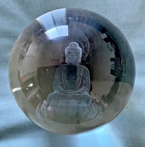 KRISTALL BUDDHA GEÄTZTE KUGEL 3 ZOLL KLAR RUND GLATT SAUBER - Bild 1 von 6