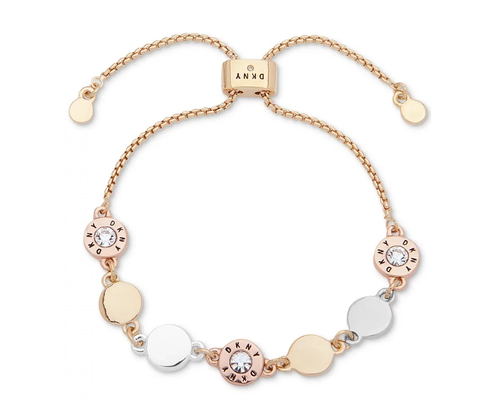 DKNY ✨ Tri-Tone Crystal & Logo Disc Slider Bracelet - Image 1 of 1