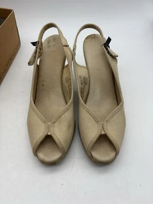 Туфли на танкетке бежевые кремовые холщовые размер 7 без шнуровки опрятные - Изображение 1 из 4