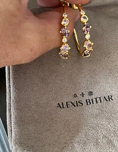 100% Authentic Alexis Bittar Wisteria Nano Gem Gold Hoop Earrings $245 - Picture 1 of 11