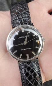 Vintage Seiko Skyliner Diashock 23 Jewel Black Dial Dress Watch Wristwatch - Picture 1 of 4