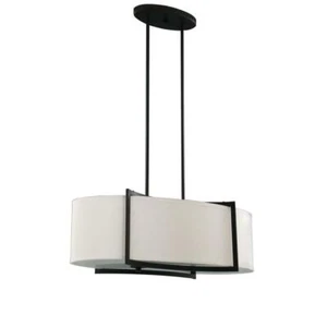 Hampton Bay 3-Light Bronze Trestle Pendant with Cream Fabric Shade 16659 - Picture 1 of 1