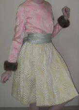 Vintage 1960s Kiki Hart Saks Fifth Avenue Dress Brocade Mink Fur cuffs Bow Belt