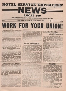 1939 volumen 1 # 2 edición A.F.L. Sindicato Periódico Hotel Servicio Empleado Noticias SF - Imagen 1 de 1