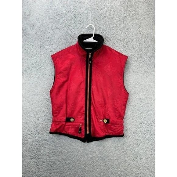 Chaleco Obermeyer Mujer 12 Thermolite Rojo Geométrico Nylon Aislado Esquí Cremallera Completa Foto 1 de 4