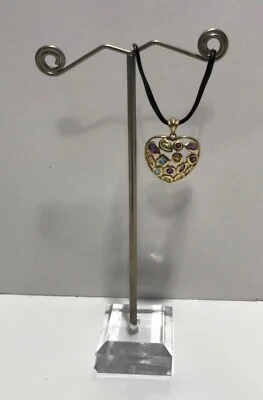 Кулон в виде сердца из желтого золота 10 карат с разноцветными фианитами открытая работа - Изображение 1 из 4
