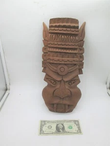 15" Vintage Wooden Tiki Face Mask Tribal Wall Art Tribal Bar Decor - Picture 1 of 1