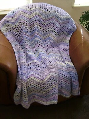  NEW HAND CROCHET PURPLE MULTI COLOR RIPPLE AFGHAN HAND MADE CROCHET - Image 1 of 4