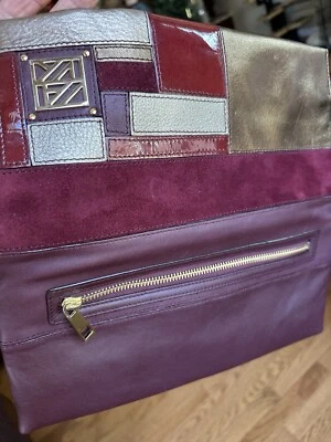 Bolsa de mão Anne Klein Claret couro genuíno remendo borgonha ouro nova com etiquetas $128 - Imagem 1 de 4
