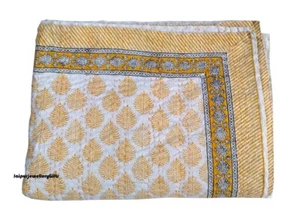 Colcha colcha de algodón amarillo hecha a mano india manta con estampado floral - Imagen 1 de 8