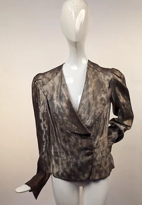 ART DECO 1930’S METALLIC GOLD LAME SWIRL PATTERN JACKET W FRENCH LABEL - Image 1 of 4