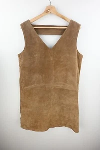 vanishing elephant 100% leather suede sleeveless tunic in golden brown size UK14 - Picture 1 of 8