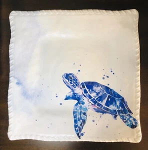 x4 SECRET CELEBRITY NEW!!! MELAMINE Turtle Blue SQUARE Rope DINNER Plates - Picture 1 of 5