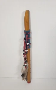 Native American 1st Nation Indigenous Hand Carved Wood Feathers Ceremonial Flute - Picture 1 of 16